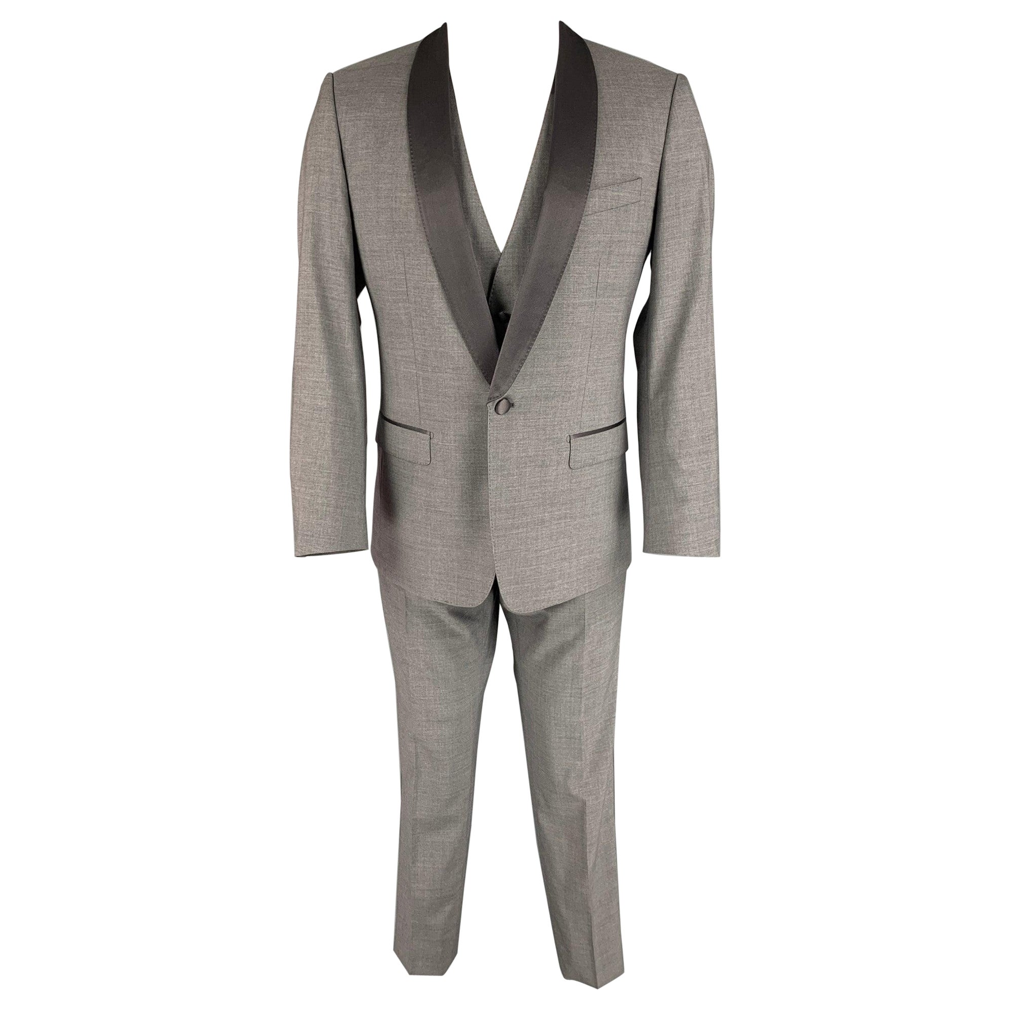 DOLCE & GABBANA Size 38 Grey Wool Blend Shawl Collar 3 Piece Tuxedo Suit For Sale