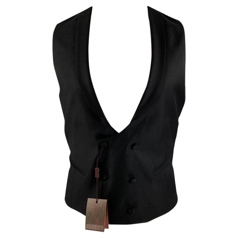 ETRO Size 40 Black Wool Shawl Collar Vest For Sale