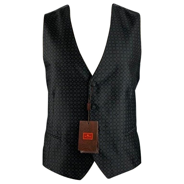 ETRO Size 46 Black Grey Jacquard Polyester Blend Vest For Sale