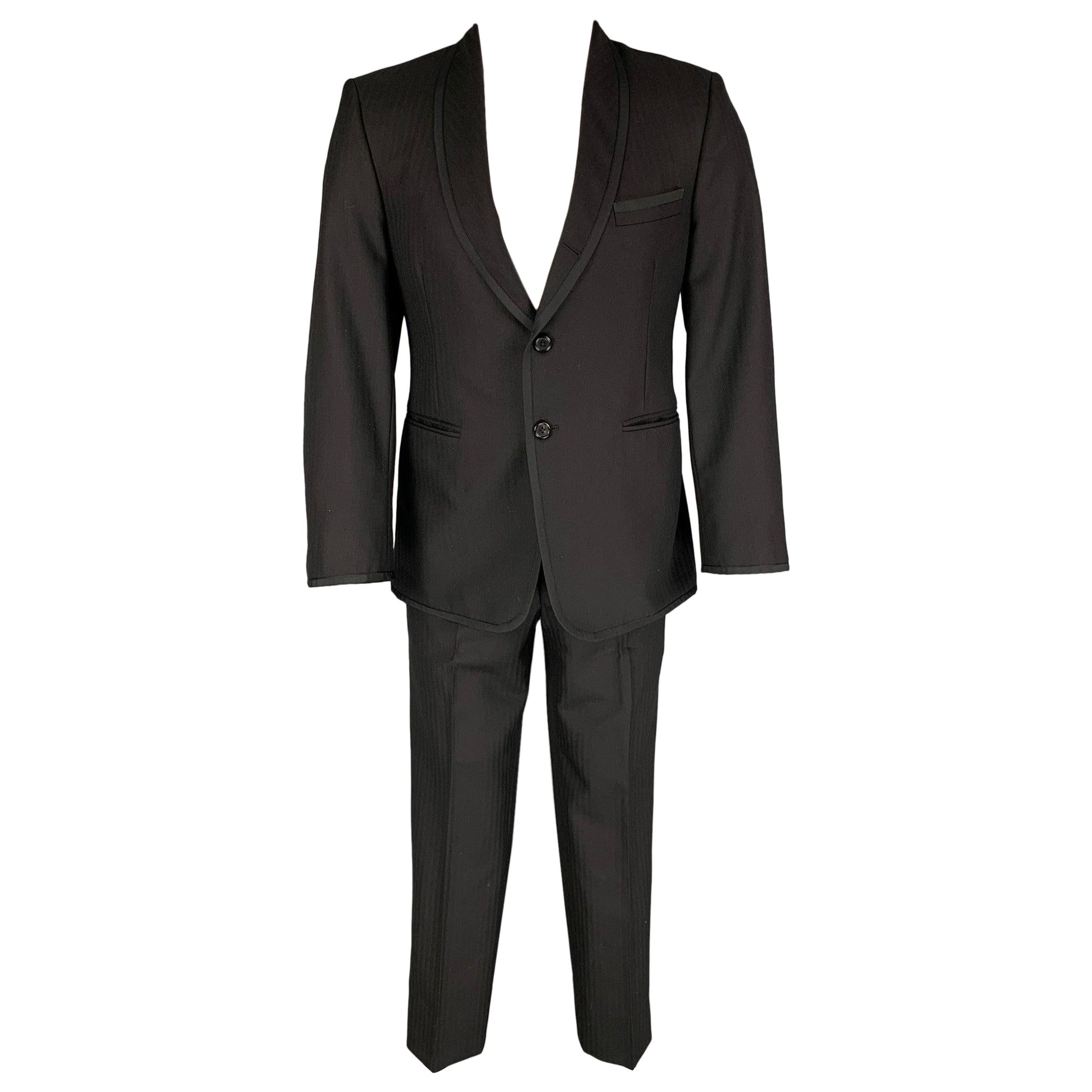 THOM BROWNE for NEIMAN MARCUS Size S Black on Black Herringbone Tuxedo Suit For Sale
