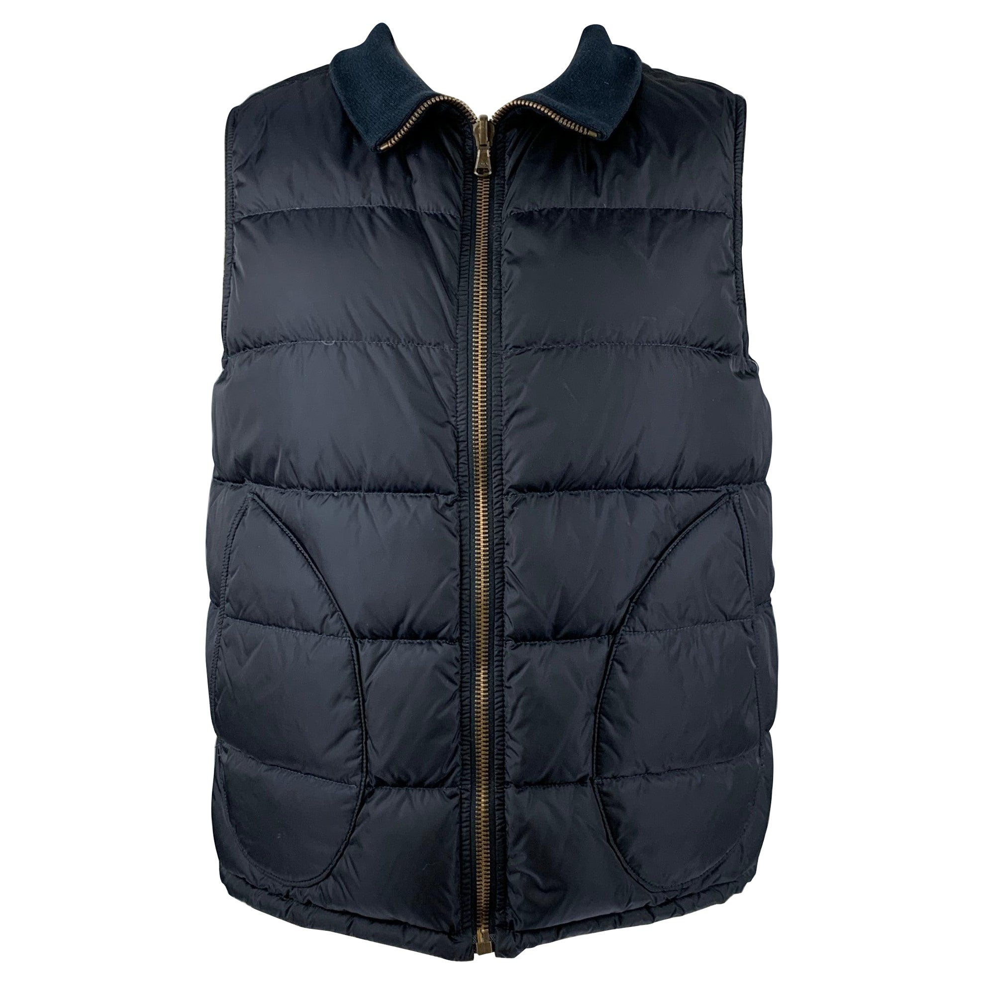 PAUL SMITH Size XL Navy Quilted Nylon Zip Up Vest For Sale