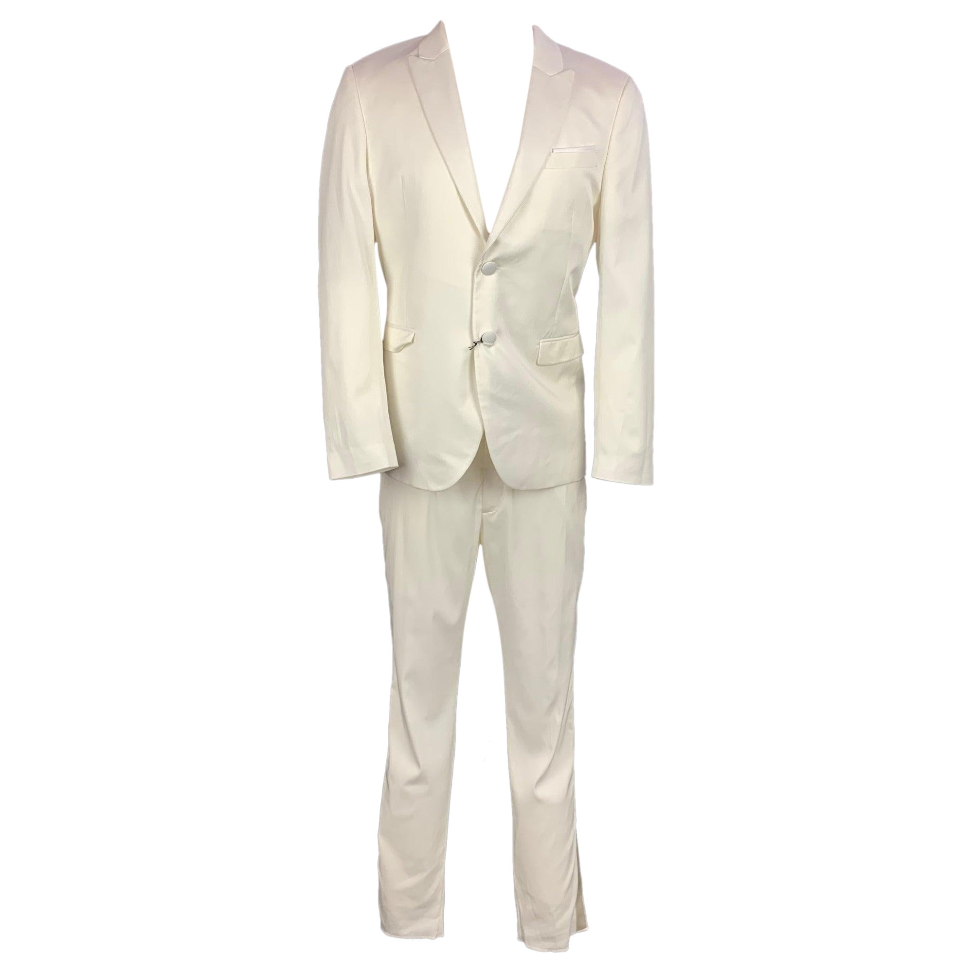 NEIL BARRETT Size 40 White Tencel Blend Notch Lapel Tuxedo Suit For Sale
