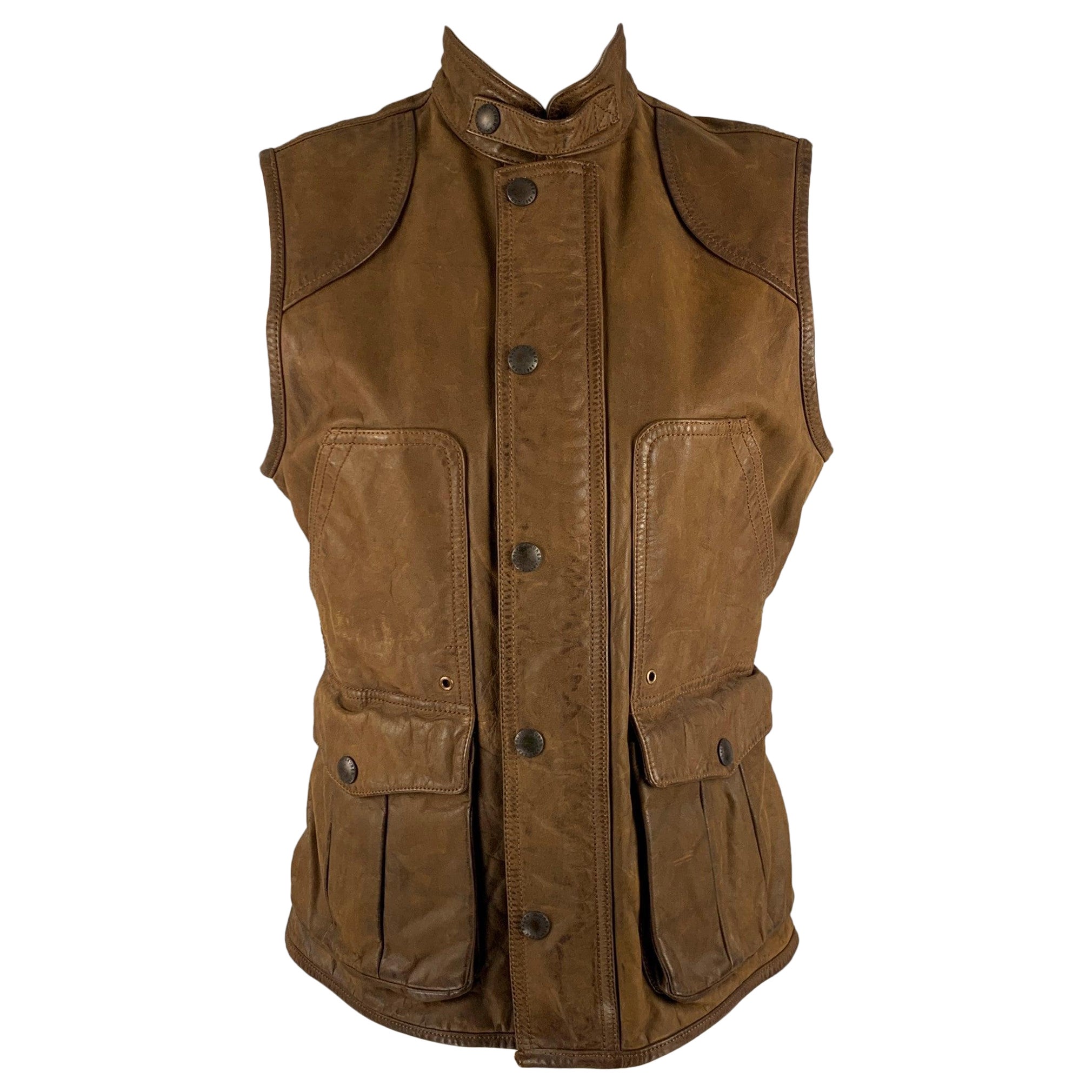RALPH LAUREN Size M Brown Leather Vest For Sale