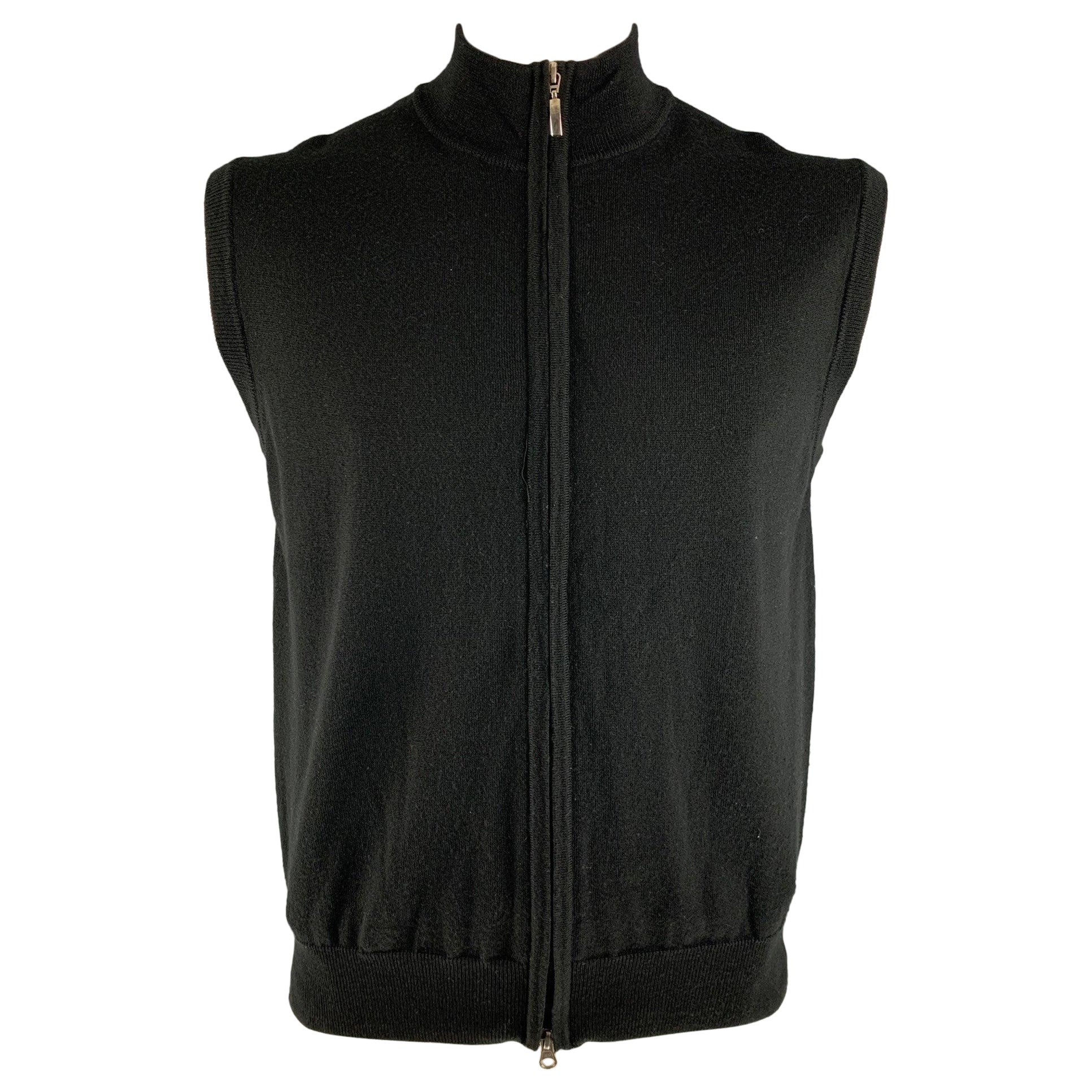 NEIMAN MARCUS Size L Black Merino Wool Blend Zip Up Vest (Indoor) For Sale