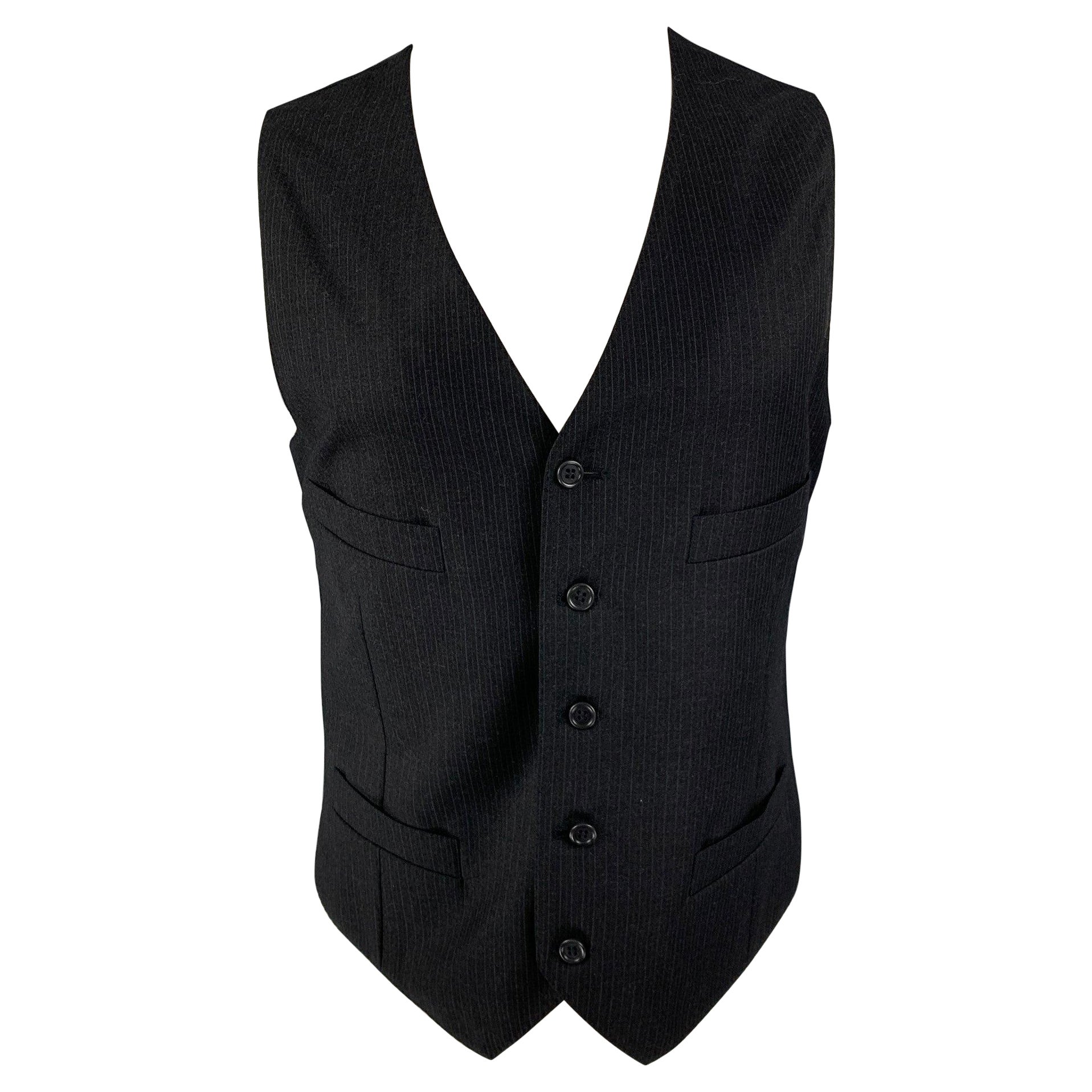 GIORGIO ARMANI Size 42 Charcoal Pinstripe Wool Buttoned Vest For Sale