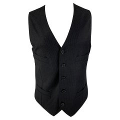 GIORGIO ARMANI - Gilet boutonné en laine à rayures anthracite, taille 42