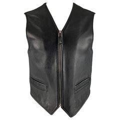 DONNA KARAN Size S Black Mixed Materials Leather Zip Up Vest