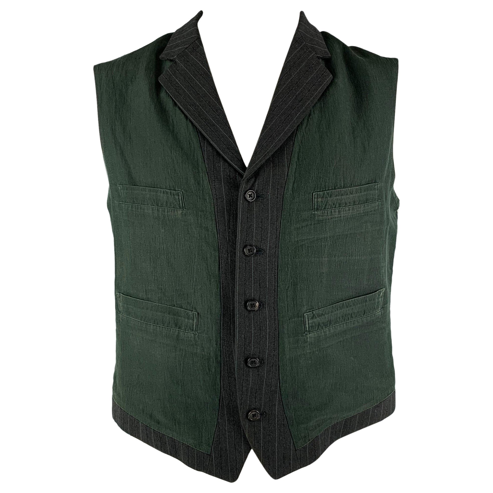 YOHJI YAMAMOTO Size M Grey Dark Green Mixed Patterns Silk Blend Vest For Sale