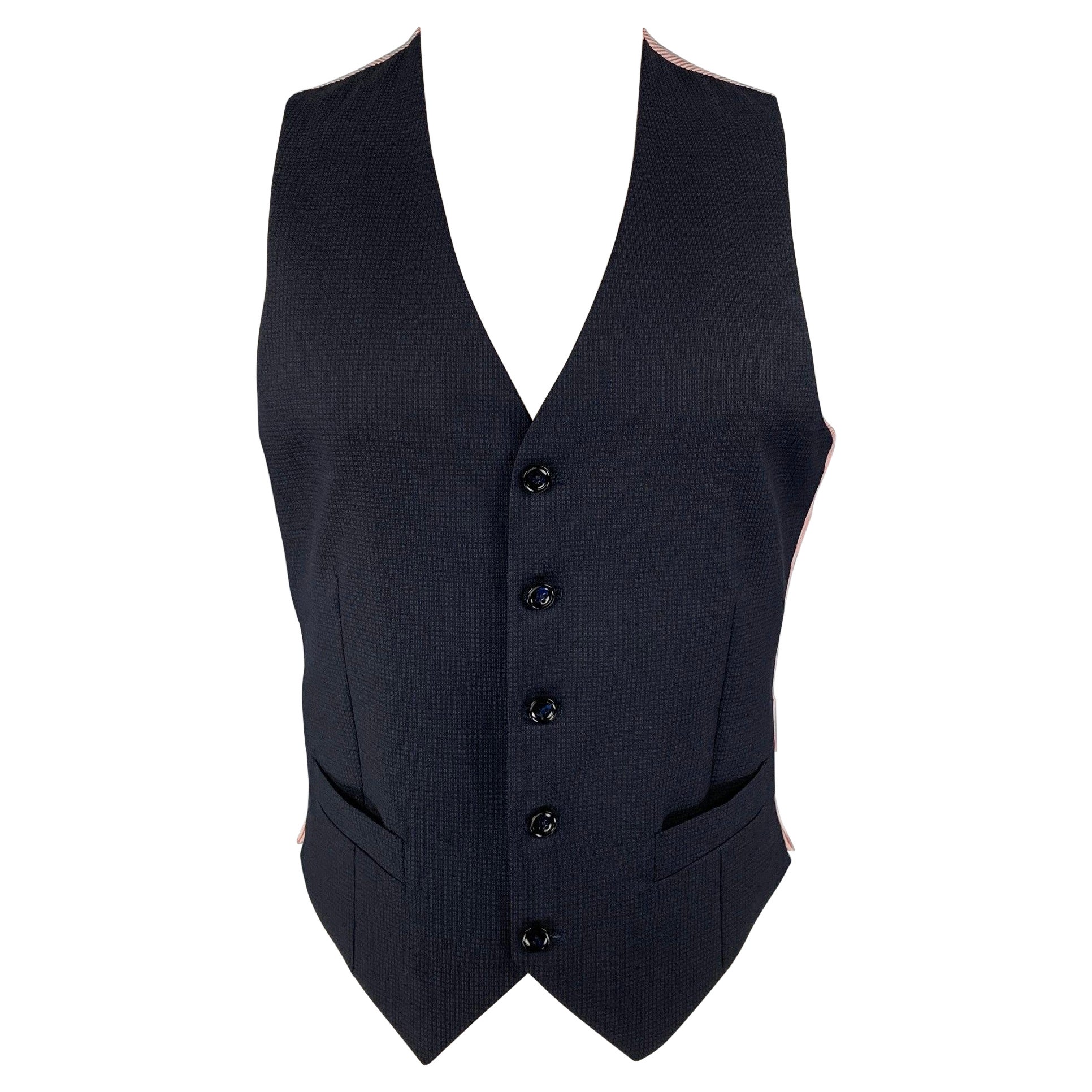 GIORGIO ARMANI Size 36 Navy Grid Wool Silk Buttoned Vest For Sale