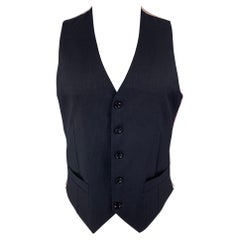 GIORGIO ARMANI Size 36 Navy Grid Wool Silk Buttoned Vest