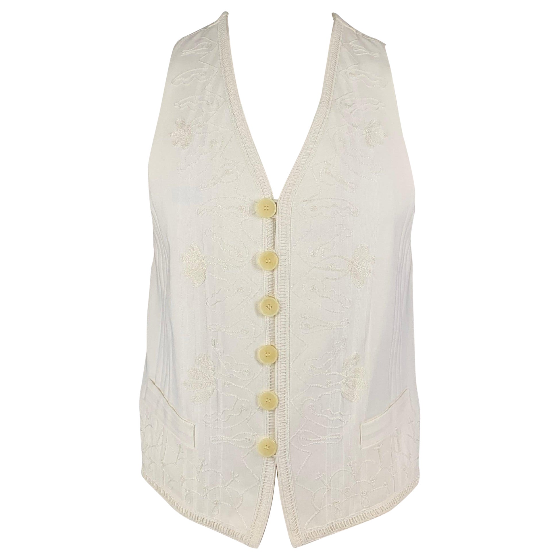 DOLCE & GABBANA Size 42 White Embroidery Cotton Buttoned Vest For Sale