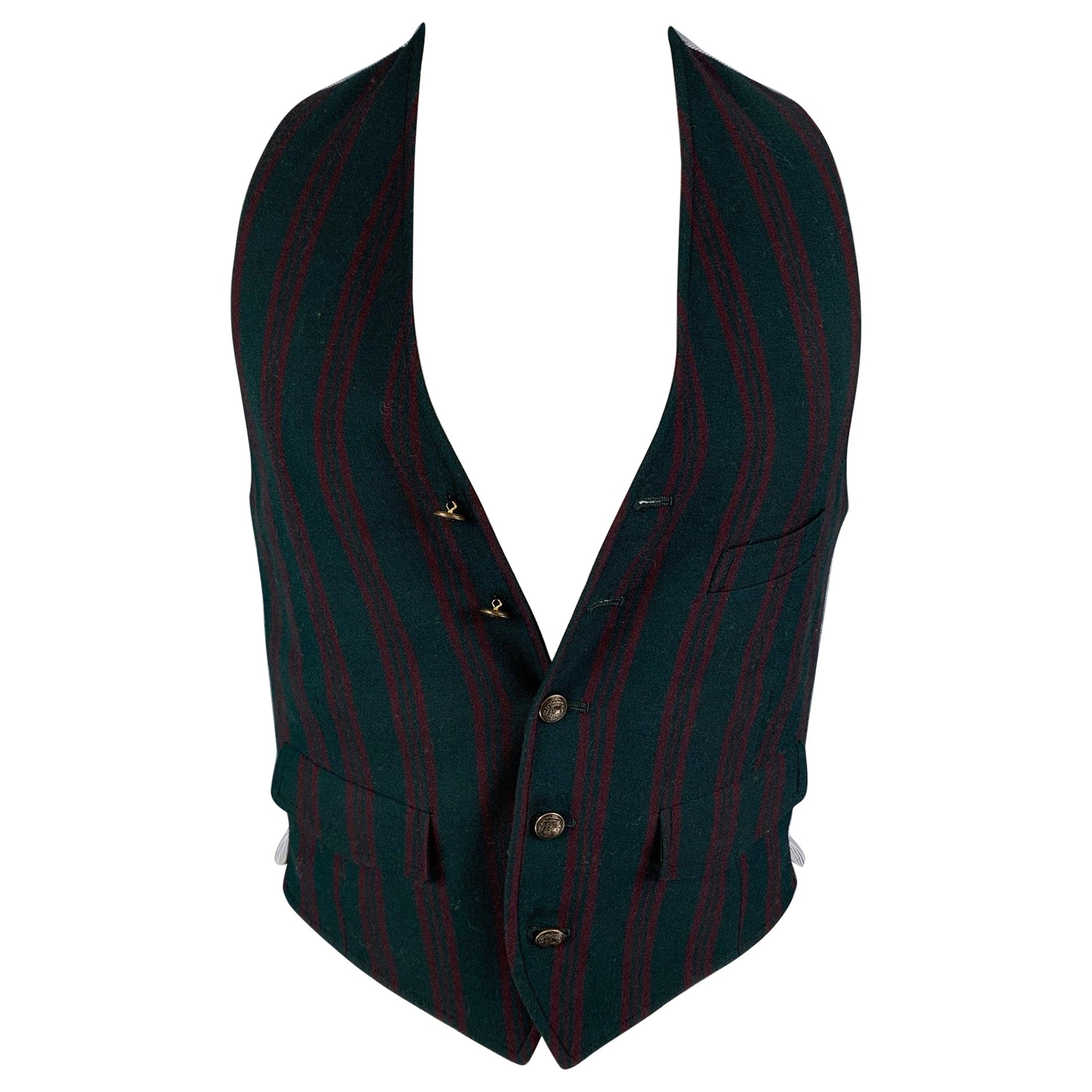 BAND OF OUTSIDERS Size 36 Green Burgundy Stripe Wool Cotton Vest For Sale