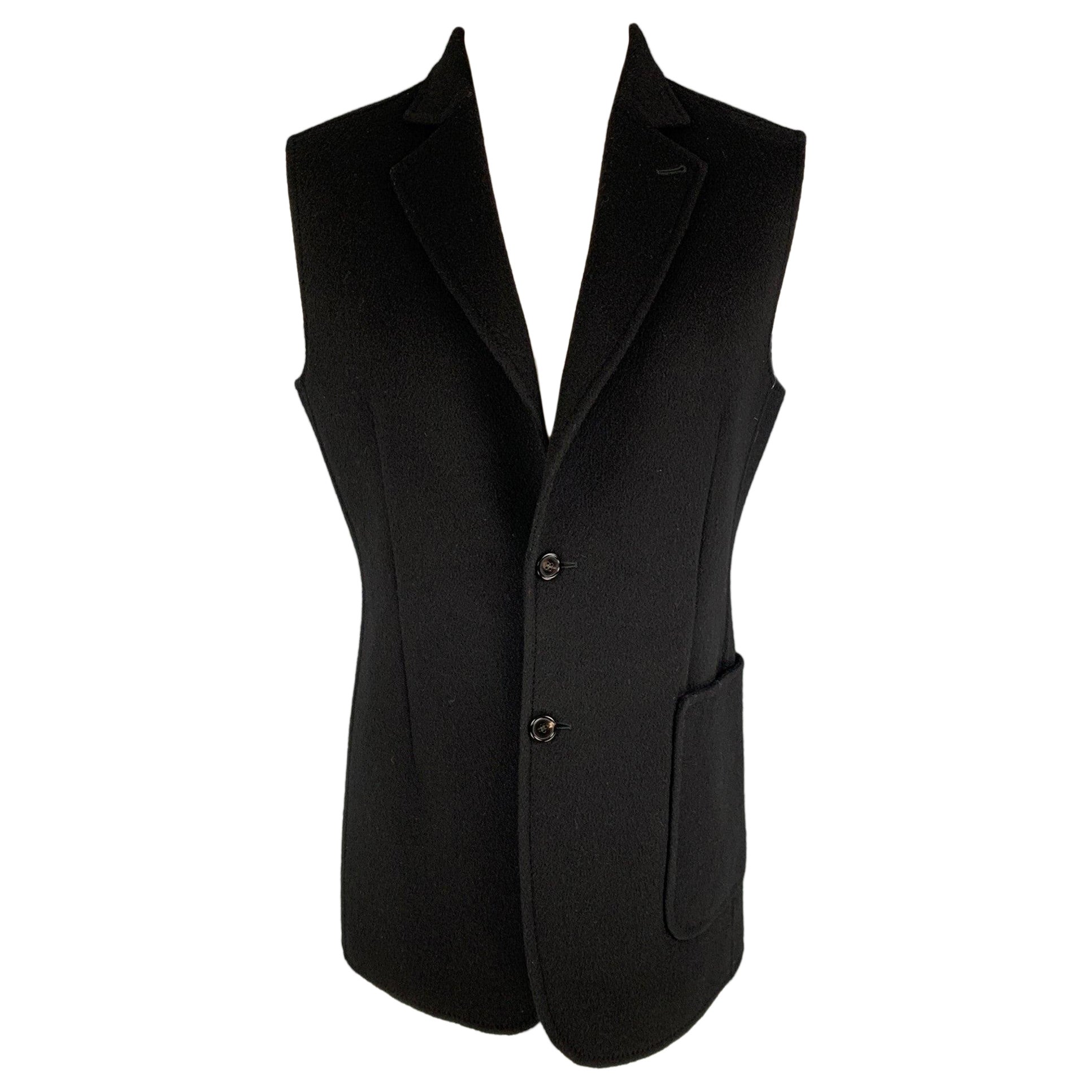 RAF SIMONS Size 40 Black Virgin Wool Notch Lapel Vest For Sale