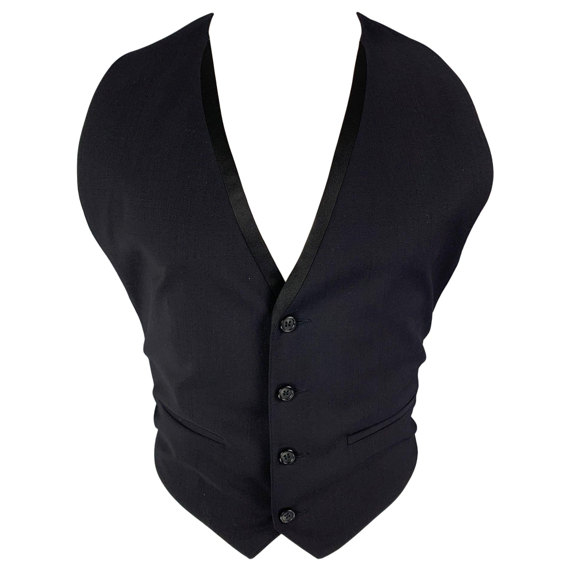 MARC JACOBS Size XL Black Wool Buttoned Vest For Sale