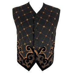 Vintage BYBLOS Size 42 Black Gold Embroidery Wool Buttoned Vest