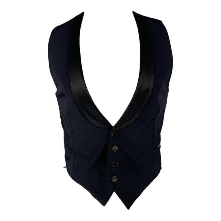 DIRK BIKKEMBERGS  Size 36 Navy &  Black Solid Polyester Blend Vest For Sale