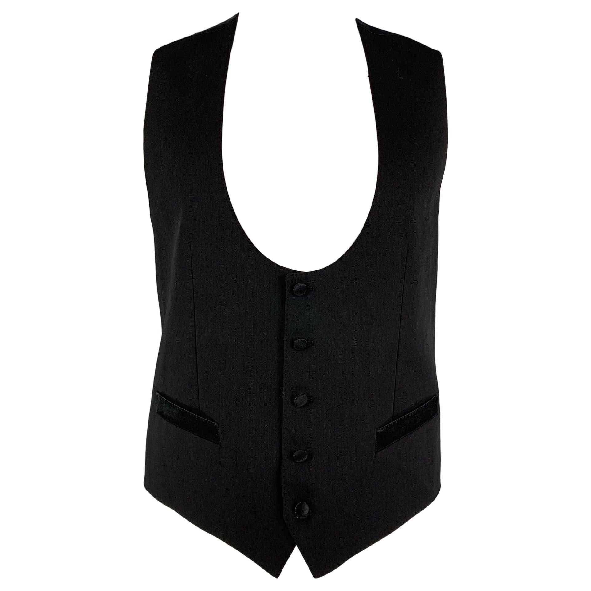 DOLCE & GABBANA Size 42 Black Wool Silk Tuxedo Vest For Sale