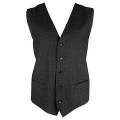 DOLCE & GABBANA Size 46 Charcoal Plaid Wool Buttoned Grey Vest