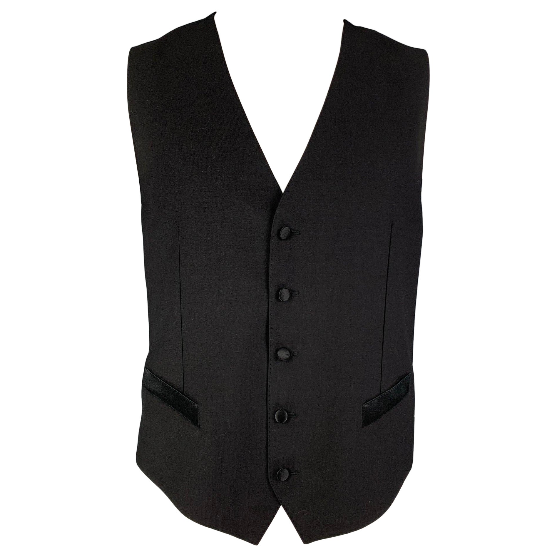 DOLCE & GABBANA Black Wool Silk Buttoned Vest Size 46 For Sale