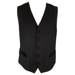 DOLCE & GABBANA Black Wool Silk Buttoned Vest Size 46
