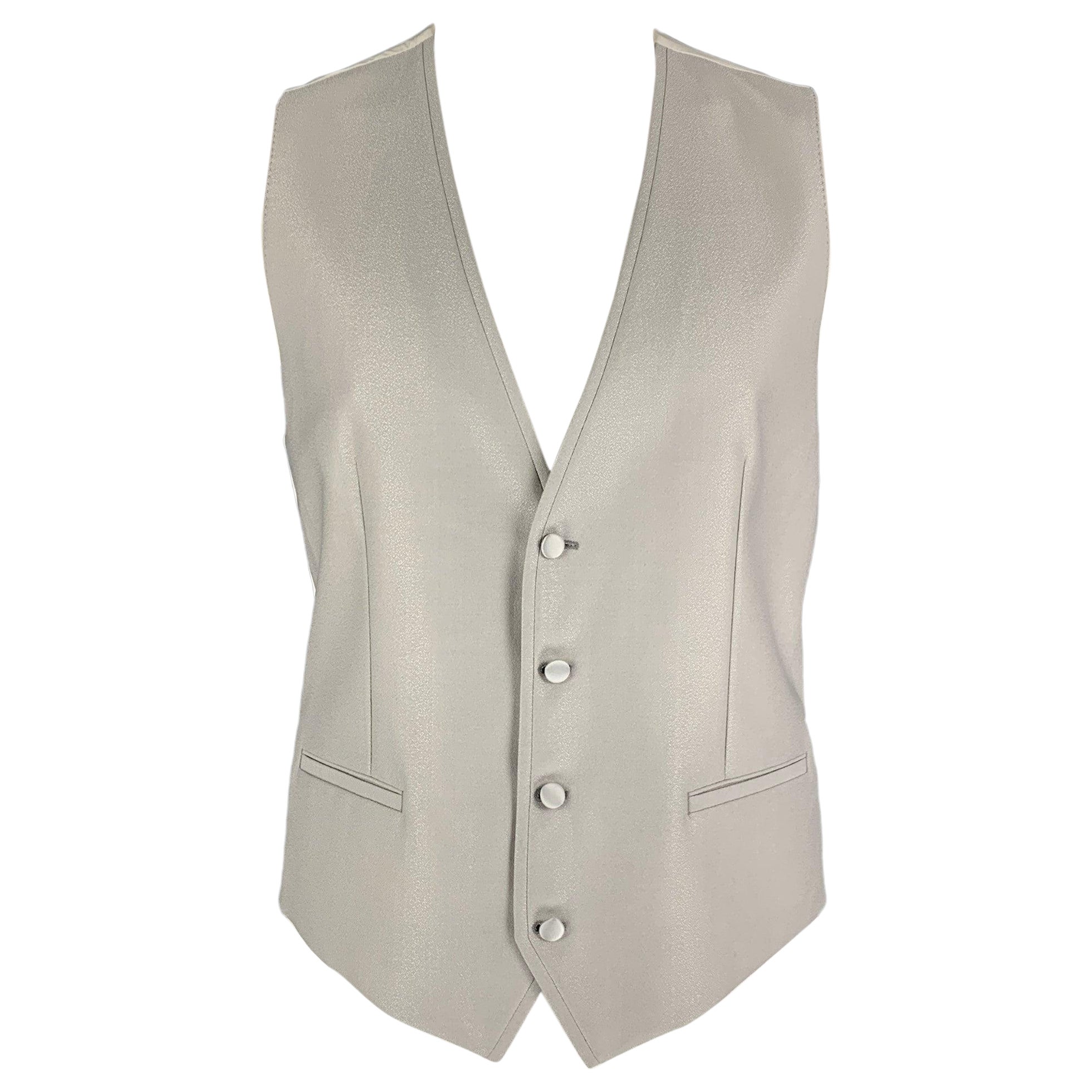 DOLCE & GABBANA Size 42 Silver Beige Wool Silk Vest For Sale