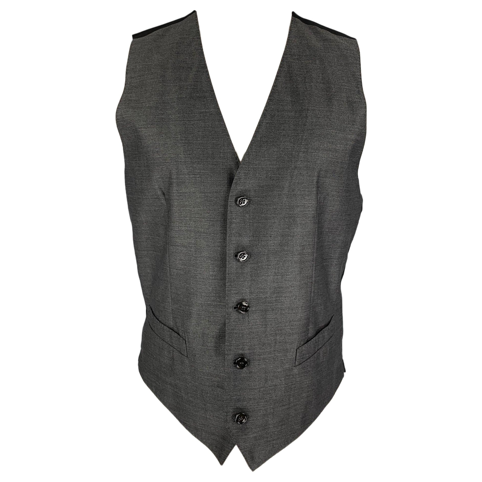 DOLCE & GABBANA Size 38 Dark Gray Black Wool Silk Vest For Sale