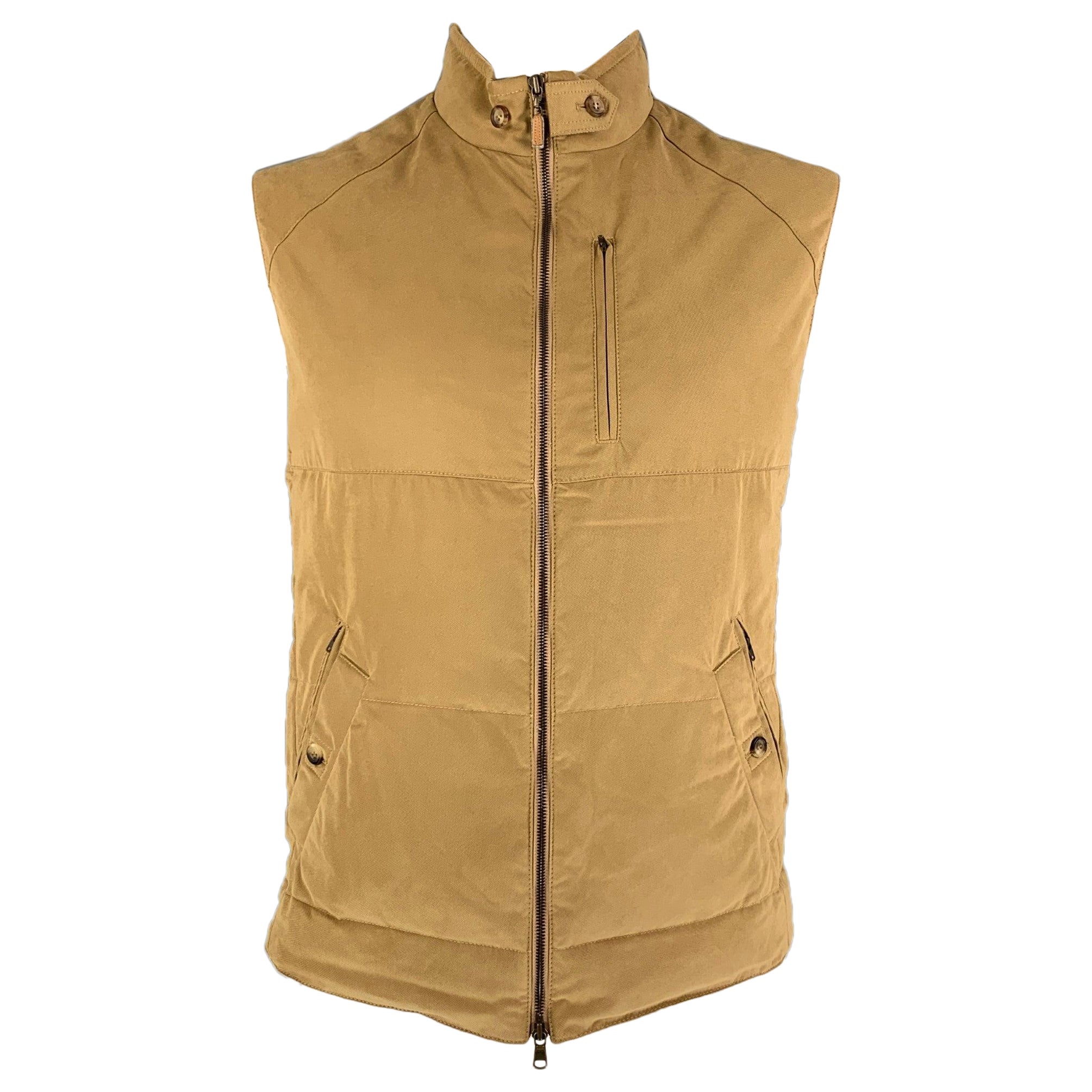 BRUNELLO CUCINELLI Size XL Khaki Quilted Polyester Nylon Vest For Sale