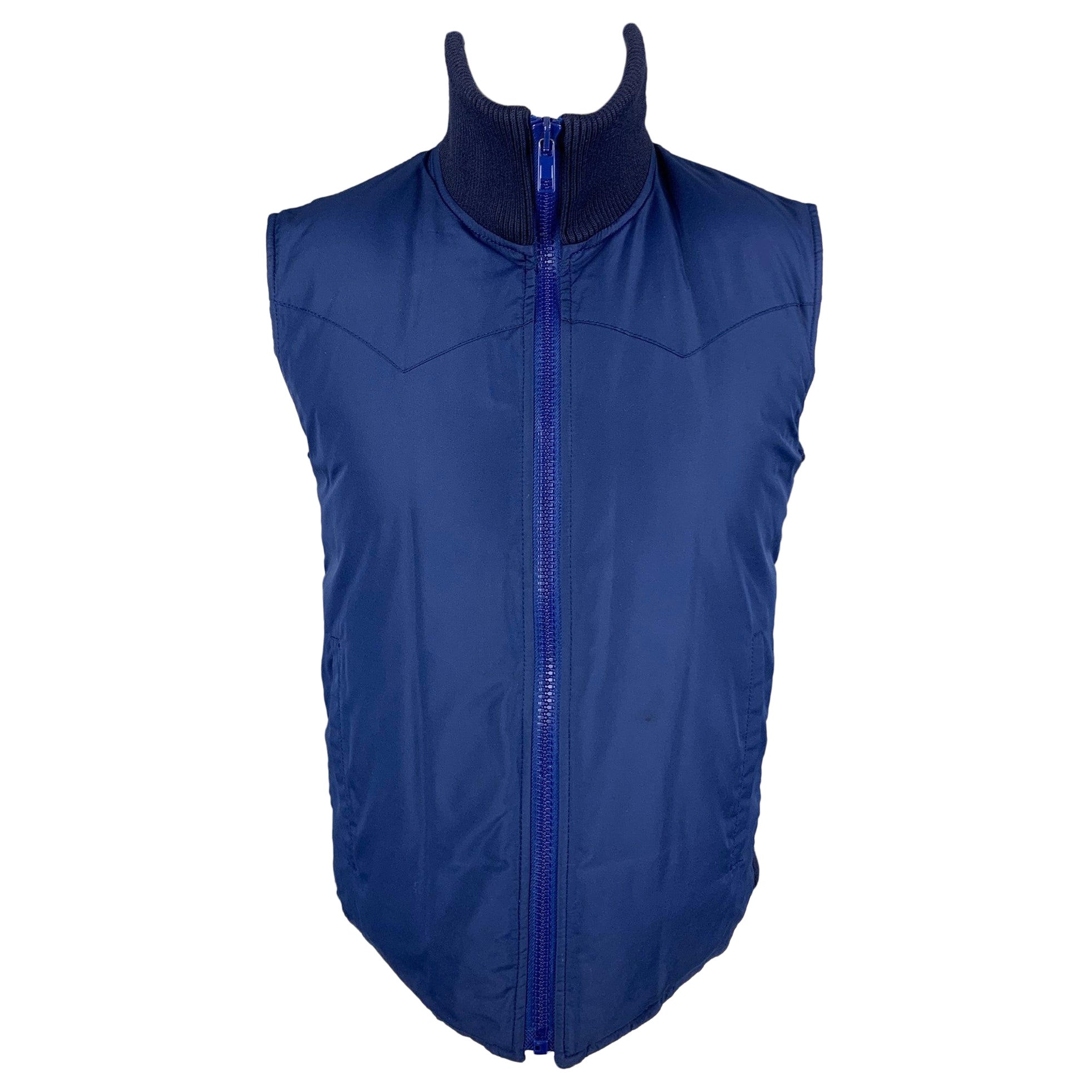 MARC JACOBS Size M Blue Quilted Polyester Zip Up Vest For Sale