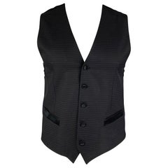 DOLCE & GABBANA Size 42 Black Jacquard Wool Blend Buttoned Vest