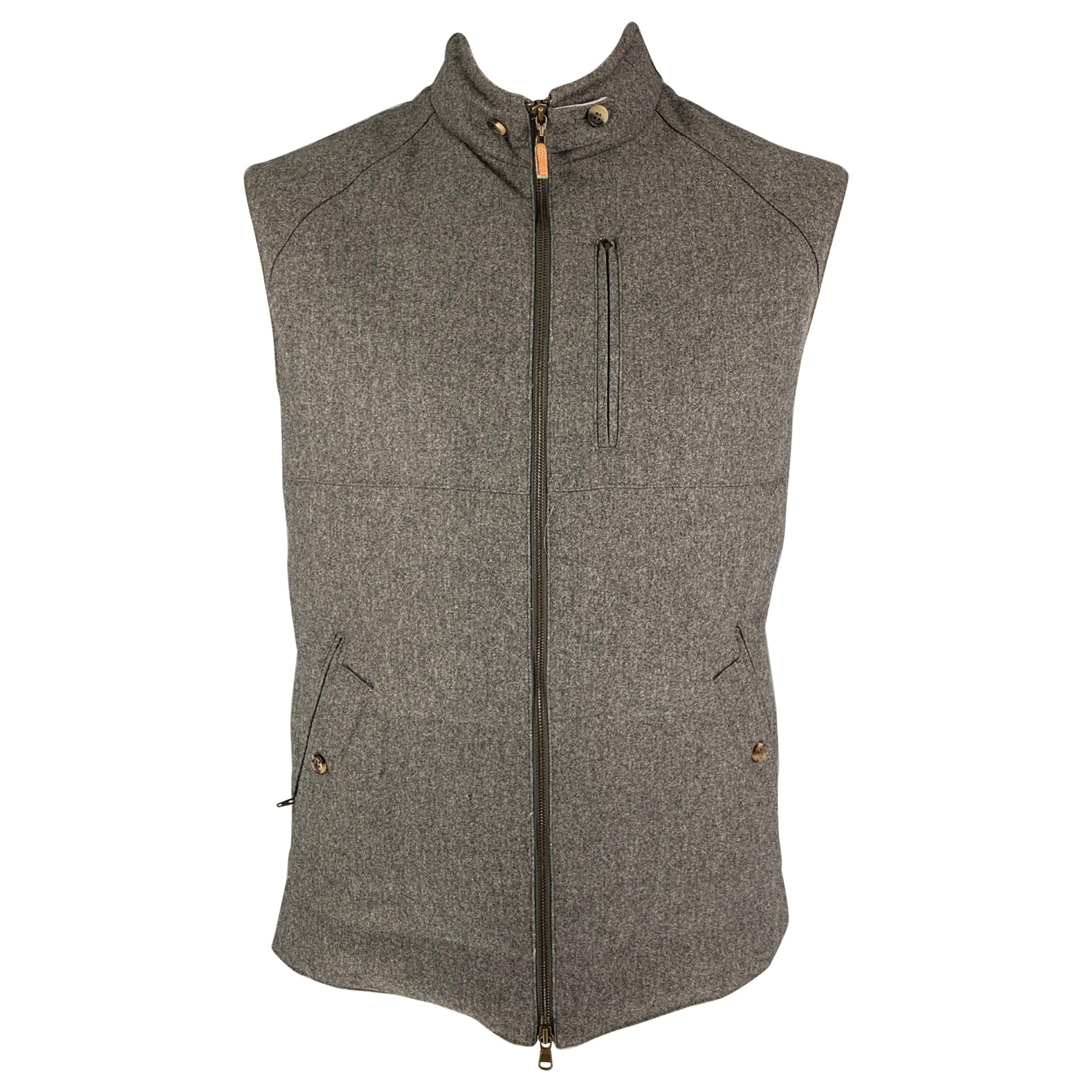 BRUNELLO CUCINELLI Size XL Grey Quilted Wool Cashmere Vest For Sale