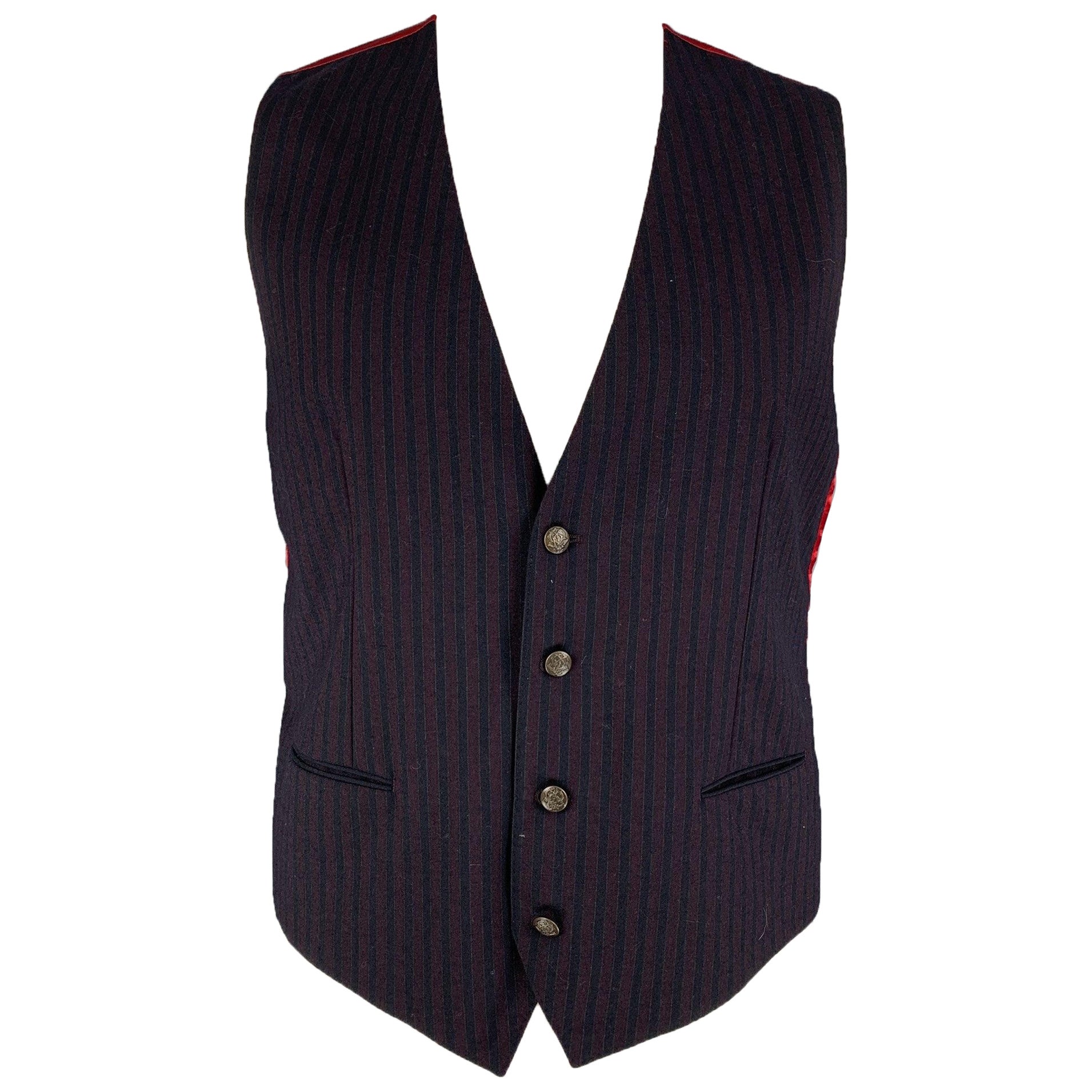 DOLCE & GABBANA Size 42 Navy Burgundy Vertical Stripe Vest For Sale