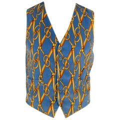 Vintage CHEAP and CHIC by MOSCHINO Size 42 Blue & Yellow Velvet Buttoned Vest