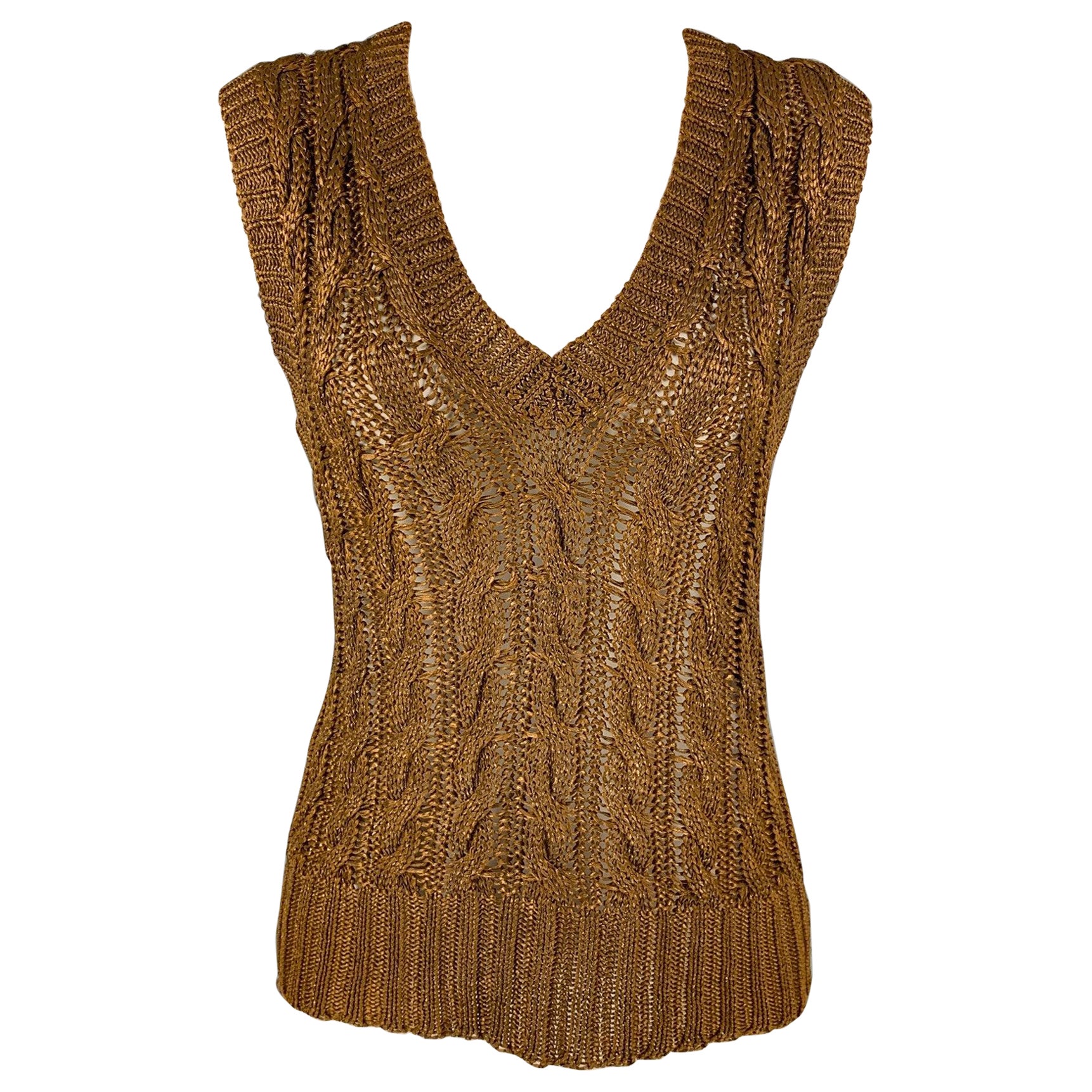 OSCAR DE LA RENTA Size S Brown Metallic Knitted Silk Vest For Sale