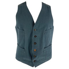 PAUL SMITH Size L Blue Solid Cotton Buttoned Vest