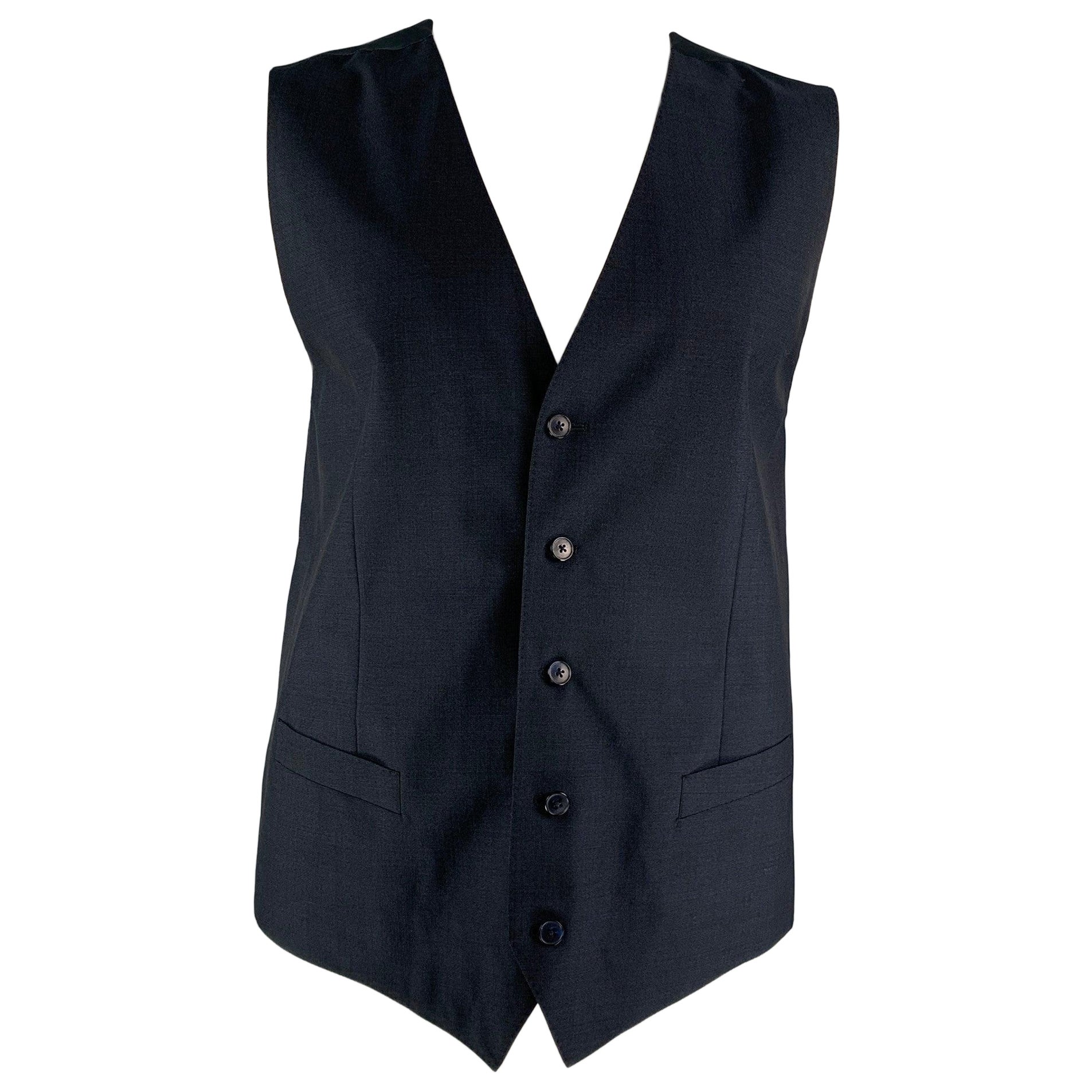 DOLCE & GABBANA Size 46 Solid Wool &  Mohair Buttoned Navy Vest For Sale
