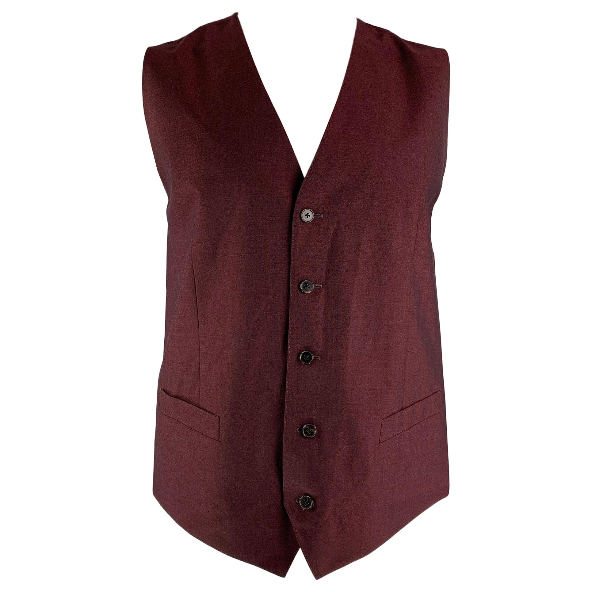 DOLCE & GABBANA  Size 46 Solid Wool &  Mohair Buttoned Burgundy Vest For Sale