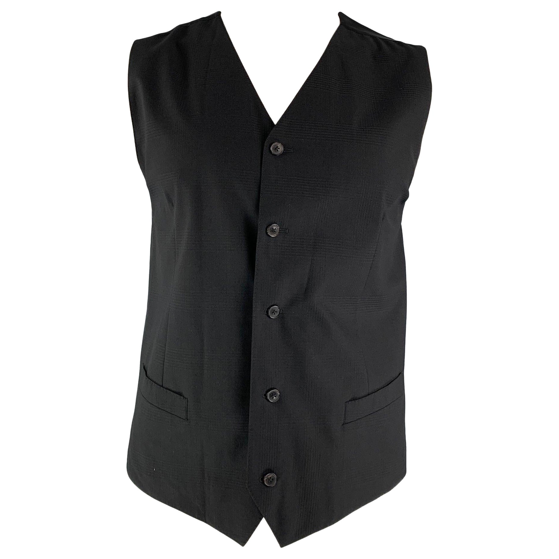 DOLCE & GABBANA  Size 46 Plaid Wool Buttoned Black Vest For Sale