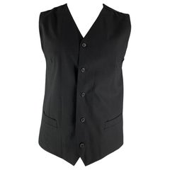 DOLCE & GABBANA  Size 46 Plaid Wool Buttoned Black Vest