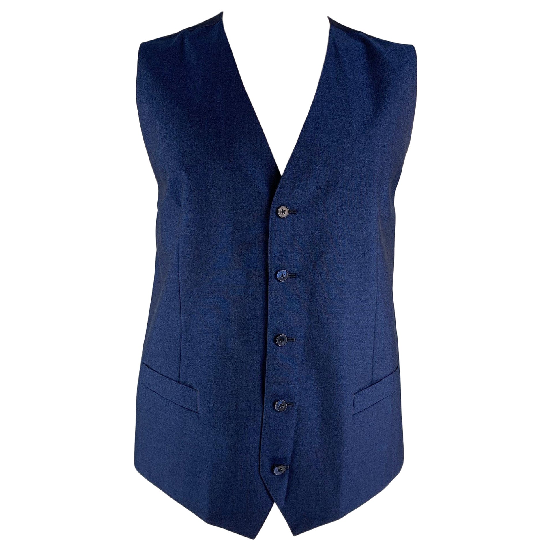 DOLCE & GABBANA Size 46 Blue Solid Wool &  Mohair Buttoned Vest For Sale