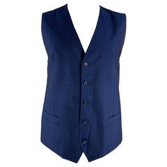 DOLCE & GABBANA Size 46 Blue Solid Wool &  Mohair Buttoned Vest