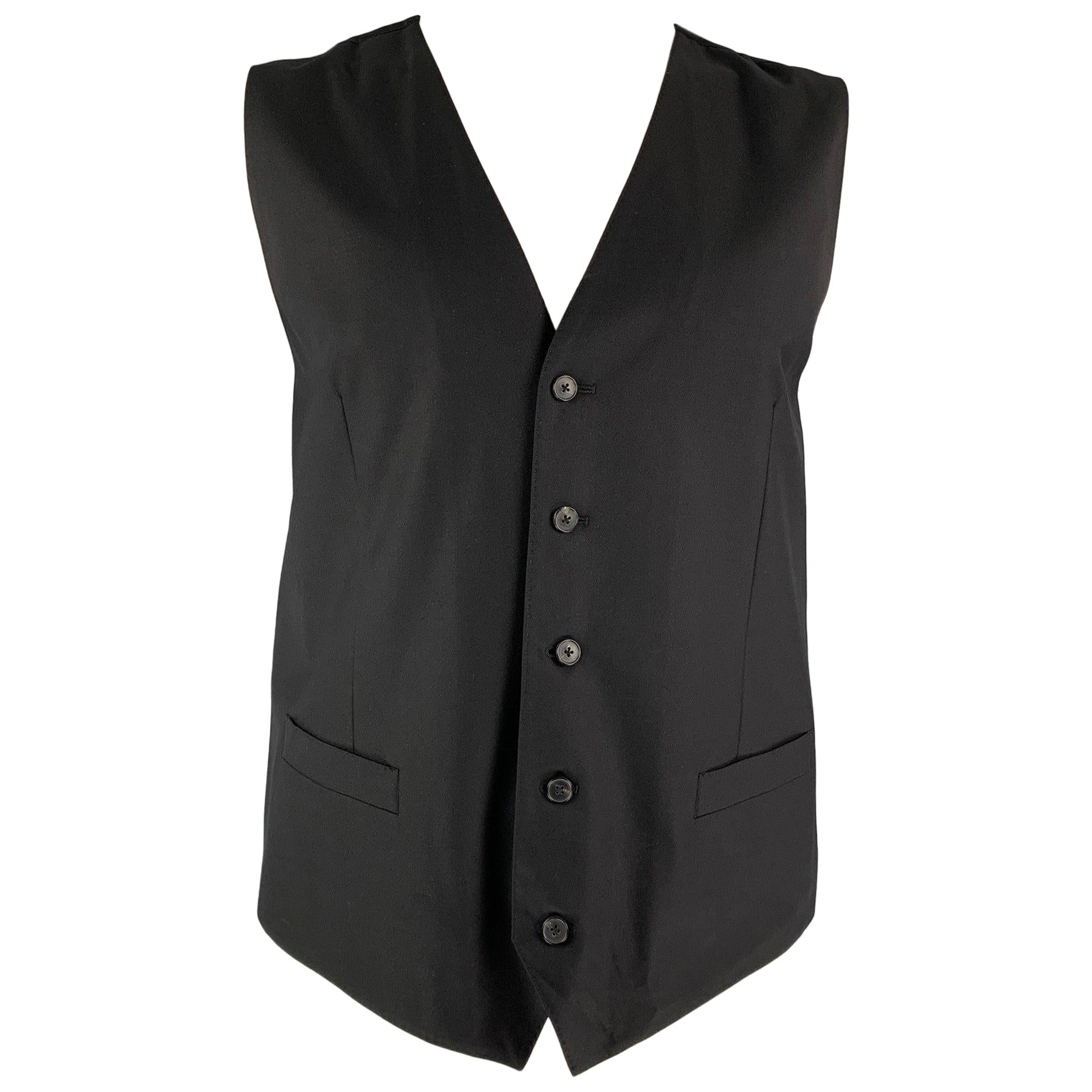 DOLCE & GABBANA  Size 46 Solid Wool Buttoned Black Vest For Sale