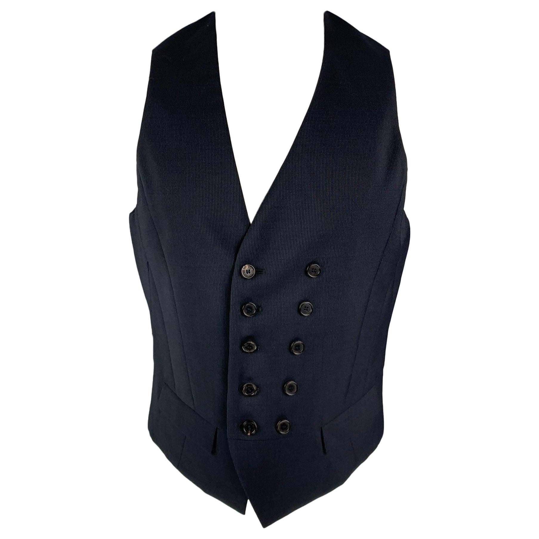 NEIL BARRETT Size 38 Black Pinstripe Wool Double Breasted Vest For Sale