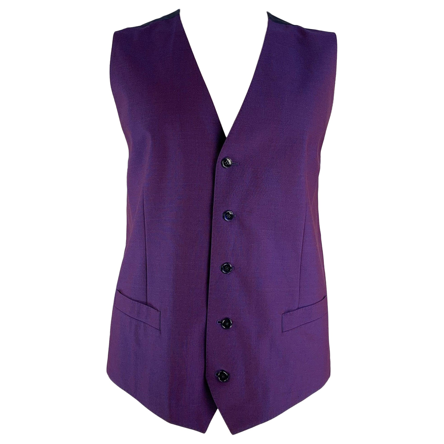 DOLCE & GABBANA Size 46 Iridescent Wool &  Mohair Buttoned Vest For Sale