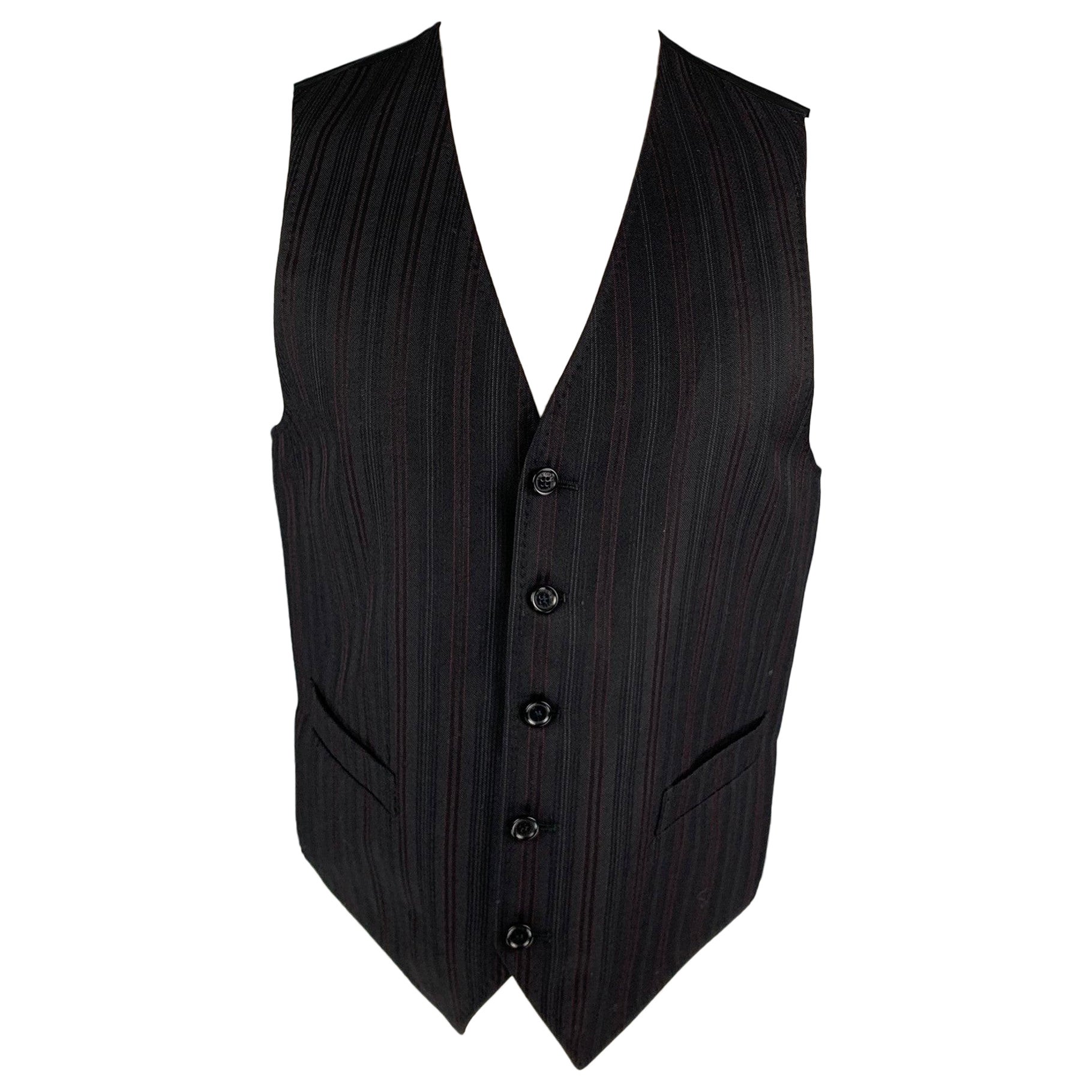 DOLCE & GABBANA Size 38 Black & Burgundy Stripe Wool Classic Vest For Sale