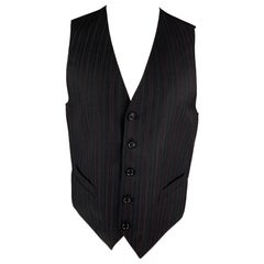 DOLCE & GABBANA Size 38 Black & Burgundy Stripe Wool Classic Vest