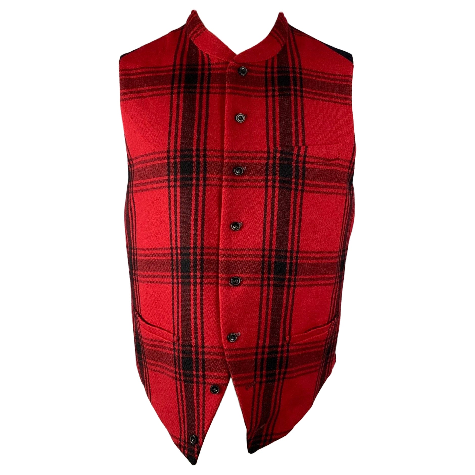 PAUL SMITH Size XL Red & Black Plaid Wool Buttoned Vest For Sale