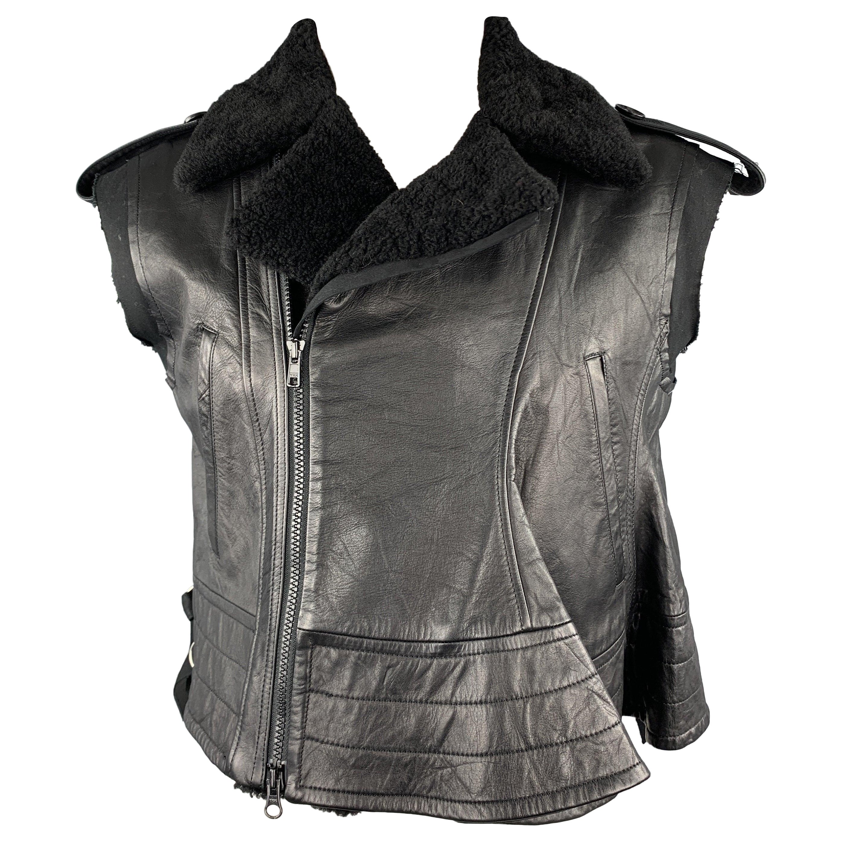 YOHJI YAMAMOTO Size M Black Leather Solid Sheep Skin Biker Vest (Outerwear) For Sale