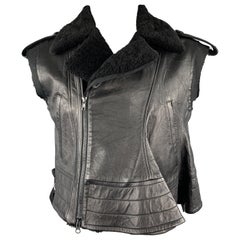 YOHJI YAMAMOTO Size M Black Leather Solid Sheep Skin Biker Vest (Outerwear)