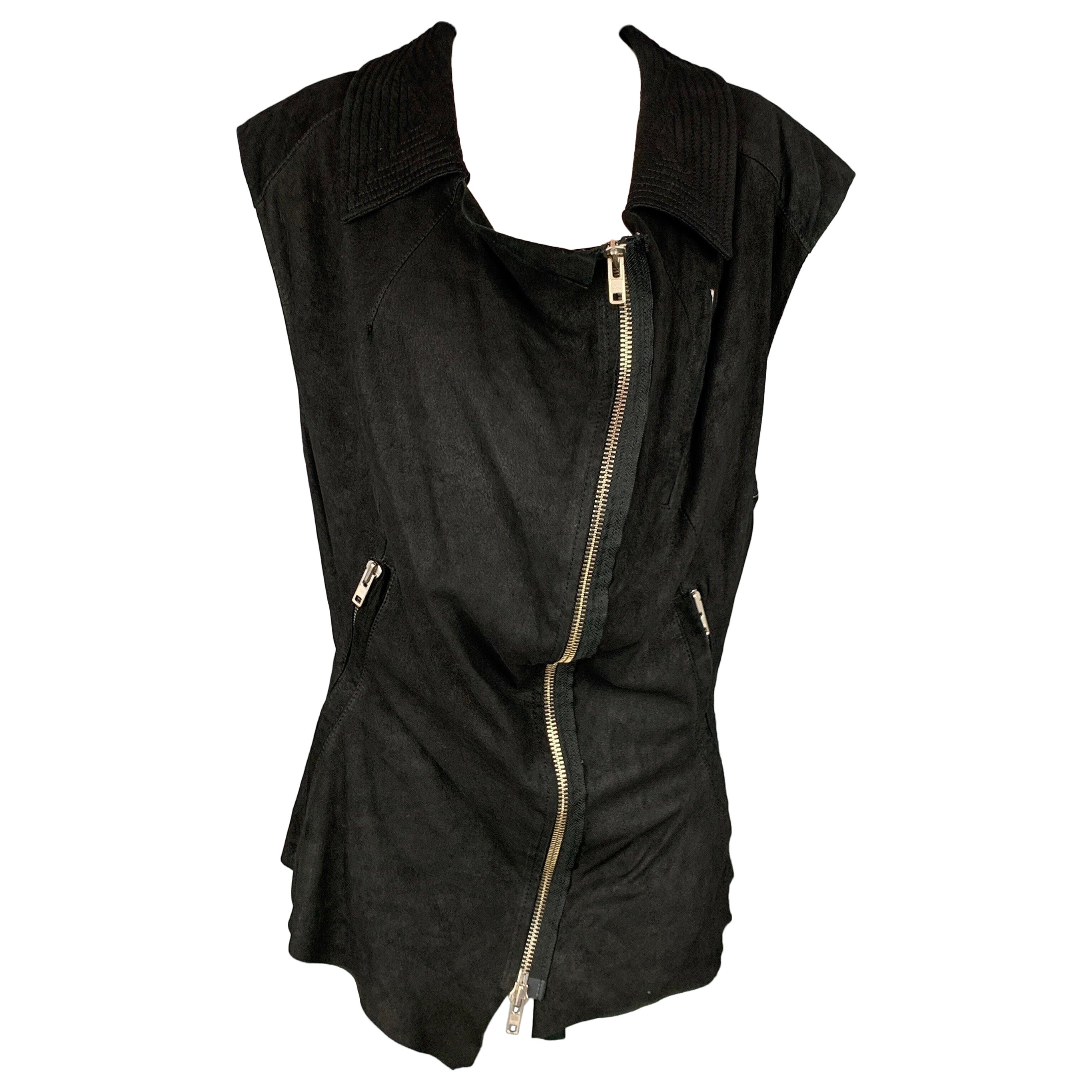 HAIDER ACKERMANN Size S Black Suede Zip Up Vest For Sale