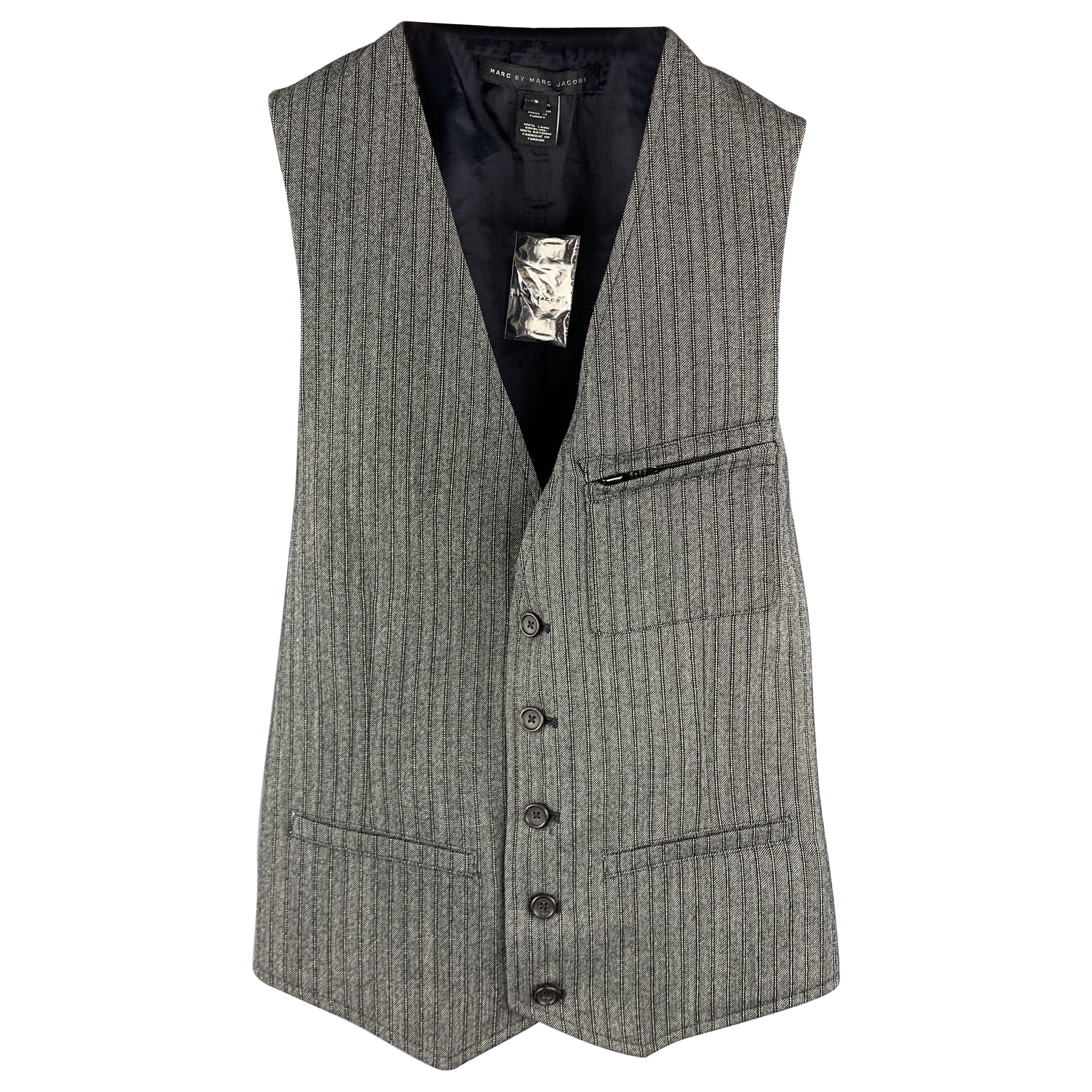 MARC by MARC JACOBS Size S Gray Stripe Wool Buttoned Vest (Indoor) For Sale